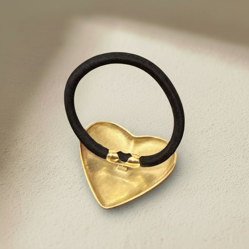 18K Gold Plated Glossy Heart Ponytail Cuff Y2K Minimal Style Hair Tie - Picture 3 of 4
